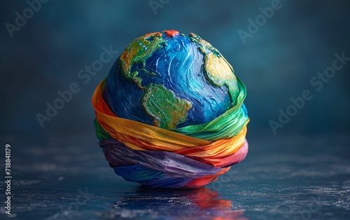 Colorful Tie-Dye Globe: A Monthly Celebration of Earth's Beauty Generative AI