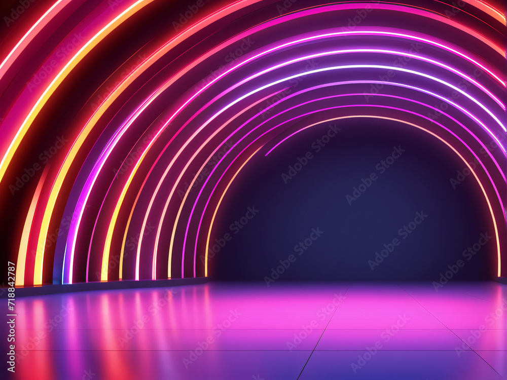 Vibrant Purple Wave: A dynamic and bright abstract background featuring colorful lines and waves, creating a mesmerizing tunnel of light and motion in a dark space, perfect for design and wallpaper