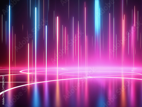 Vibrant Night Wave: A Colorful Vector Illustration of Abstract Background with Lines and Glowing Lights, Perfect for a Dynamic Music-themed Wallpaper or Technology Party backdrop