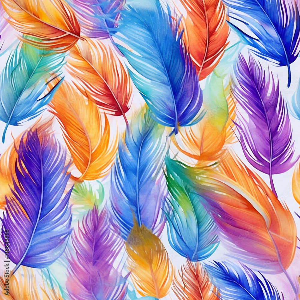 Colorful Oil Painting Feathers Seamless Pattern Colorful Oil Painting Feathers Seamless Pattern