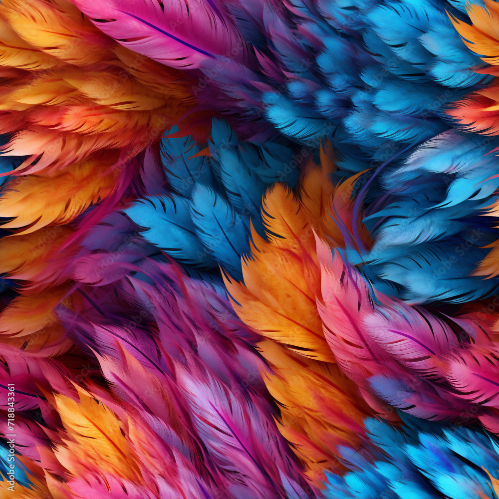 Realistic Colorful Feathers Seamless Pattern