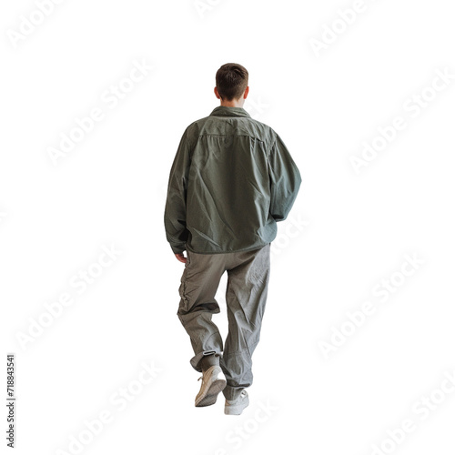 casual modern man walking, back view on a transparent background