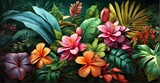 Notanical herbal exotic tropical plants herbs flowers botanical foliage background nature jungle landscape. Graphic Art