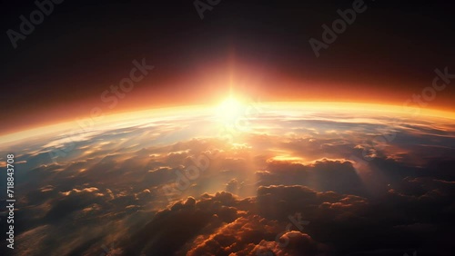 View of the Earth from space during sunrise photo