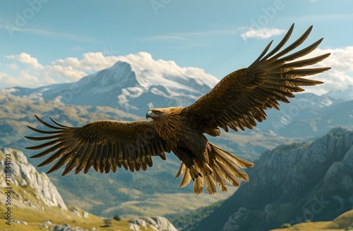 a majestic eagle flies over a mountainous landscape