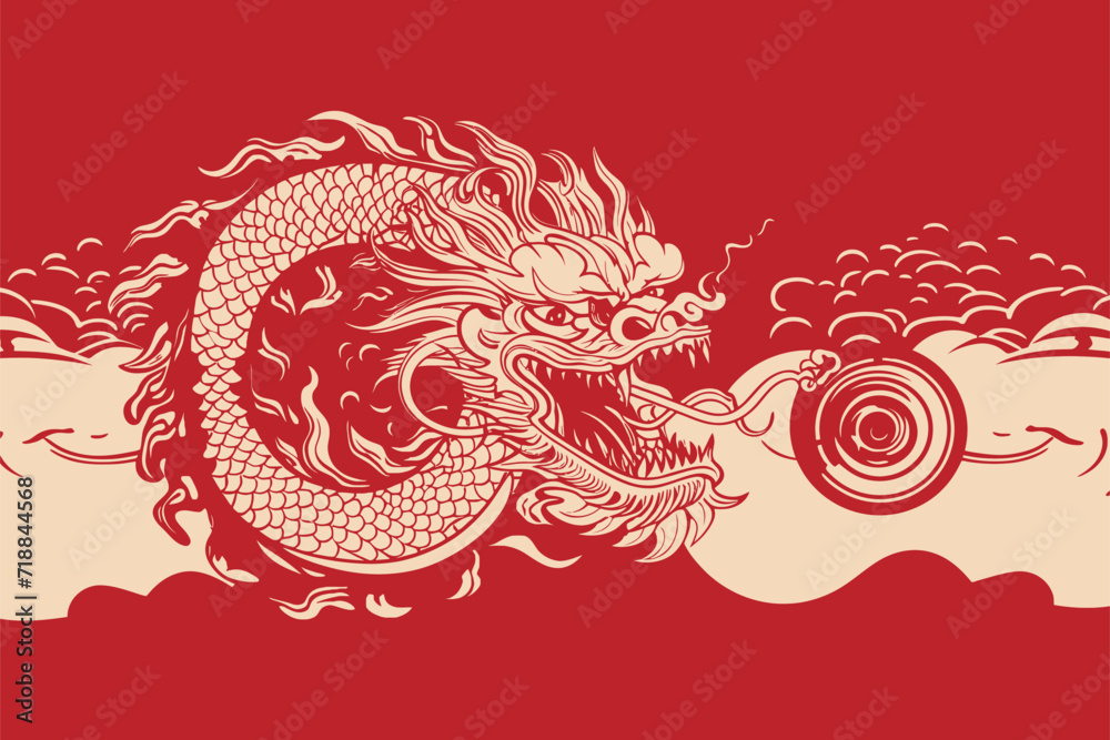 Chinese dragon symbol red background Chinese dragon symbol red background