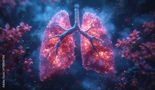 Pink Lung Tissue: A Glowing, Pinkish-Red, and Purple-Tinted Lung Tissue Generative AI