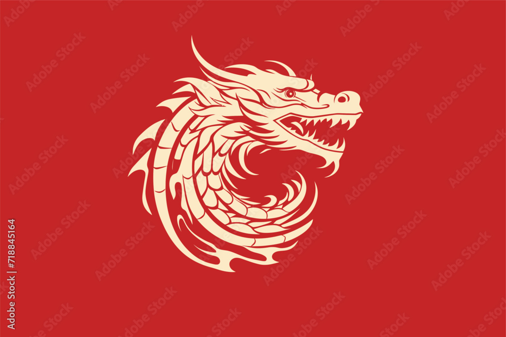 Chinese dragon symbol red background 