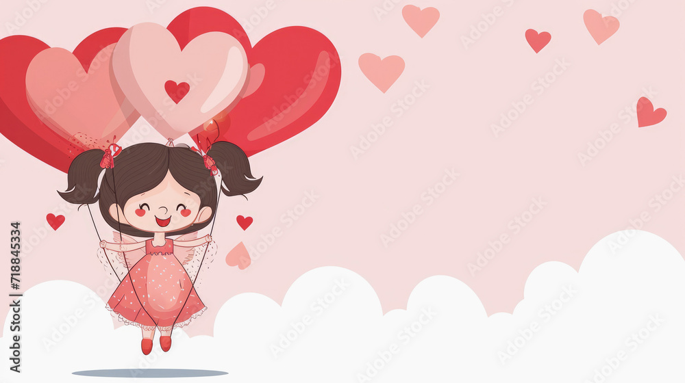 Illustration of a cute cupid with balloons on a festive light background with space for text. Valentine's Day card Illustration of a cute cupid with balloons on a festive light background with space for text. Valentine's Day card