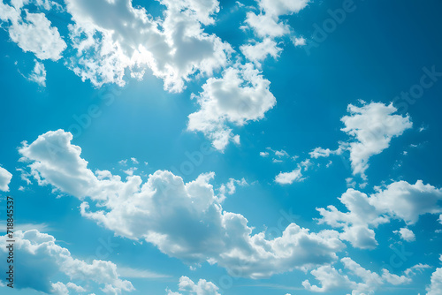 Clean and clear blue sky on sunny day with clouds on it.