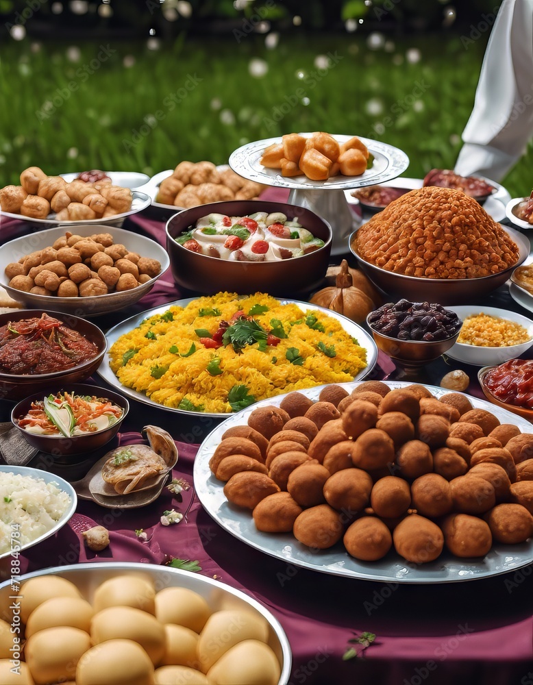 Various Foods on the Table in Eid al-Fitr Celebration for Eid al-Fitr Background Various Foods on the Table in Eid al-Fitr Celebration for Eid al-Fitr Background