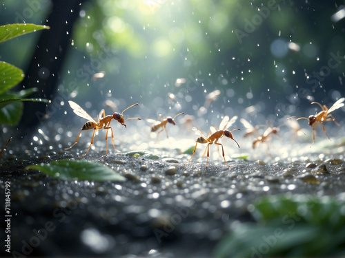 Flying ants in the forest photo
