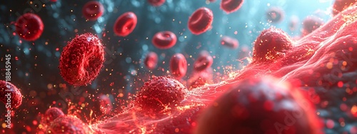 Blood Drops in Space: A Stunning Visual of Red Blood Cells in a Galaxy-Inspired Scene Generative AI photo