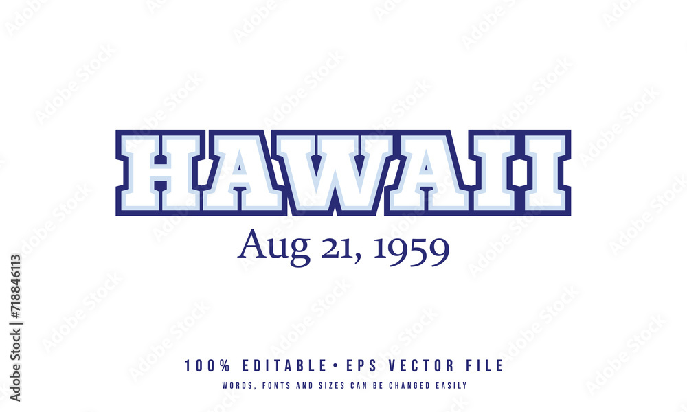 Hawaii typography design vector for shirt, mug, cap, jersey, hoodie. Editable college t-shirt design printable text effect vector