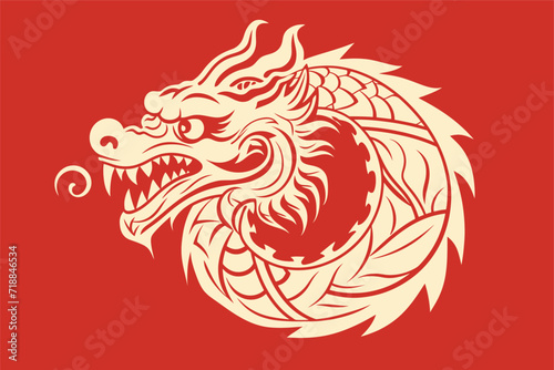 Chinese dragon symbol red background 