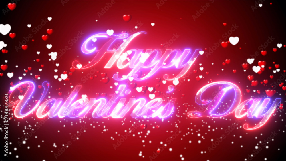 Glowing neon text Happy Valentine's Day, with an animated love-shaped ...