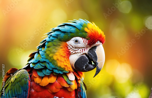Colorful macaw parrot close up