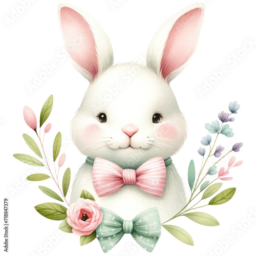 Easter bunny with pink bow in coquette style photo