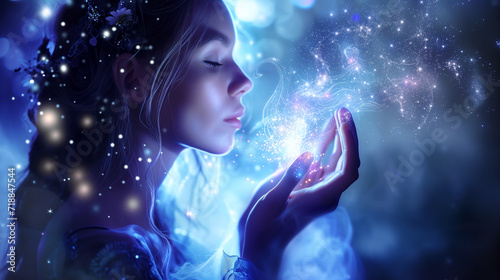 mystical woman harnessing cosmos with magic and beauty