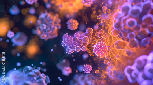 Closeup of 3d microscopic bacteria background. Bacteria, Microbes, Salmonella Bacteria, Bacterial colony