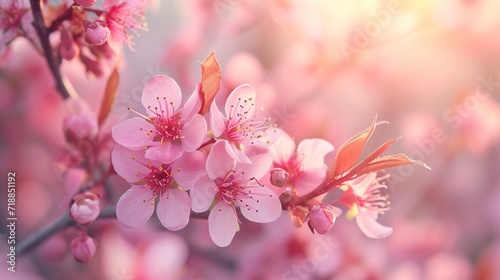Beautiful cherry tree with tender flowers. Amazing spring blossom
