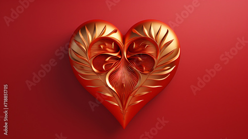 3d redder golden heart on a red background Valentines