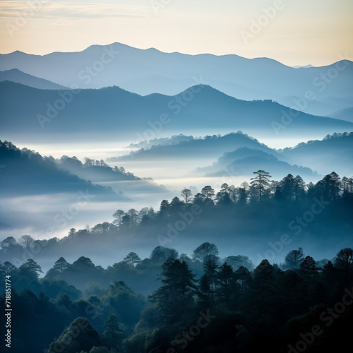 Aerial view of mountains under mist morning © Kokhanchikov