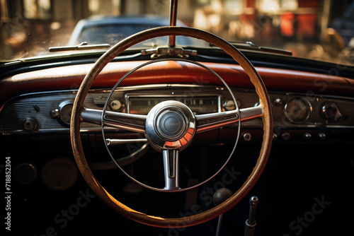 Steering wheel and dashboard of old car © Kokhanchikov
