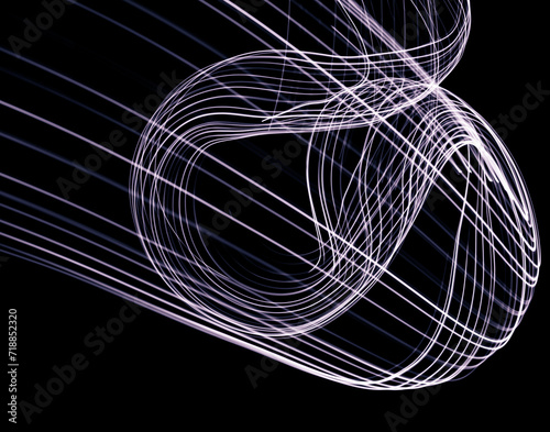 Illustration or 3D rendering. Abstract lines forming a three-dimensional framework on a black background.