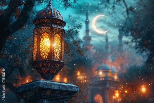 Crescent Moon Lamp Poster: A Celebration of Ramadan and Eid Generative AI