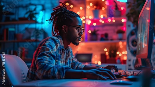 Freelance man working in front of the computer