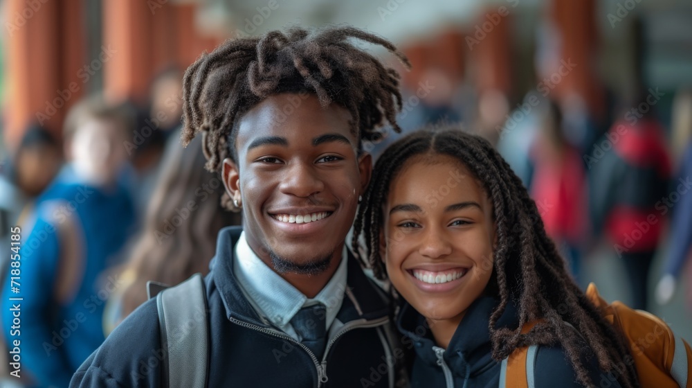 Obraz premium Young afro-american couple students in college
