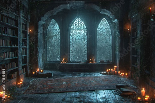 Mysterious Cathedral with Candles and Stained Glass Windows Generative AI