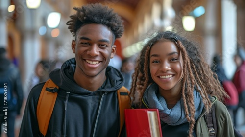 Young afro-american couple students in college