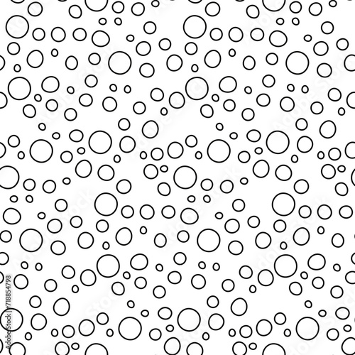 The bubbles doodle pattern. Seamless soap bubbles pattern. Vector hand-held background. Cleaning or body care wallpaper. Contour circles are black on white. Monochrome texture
