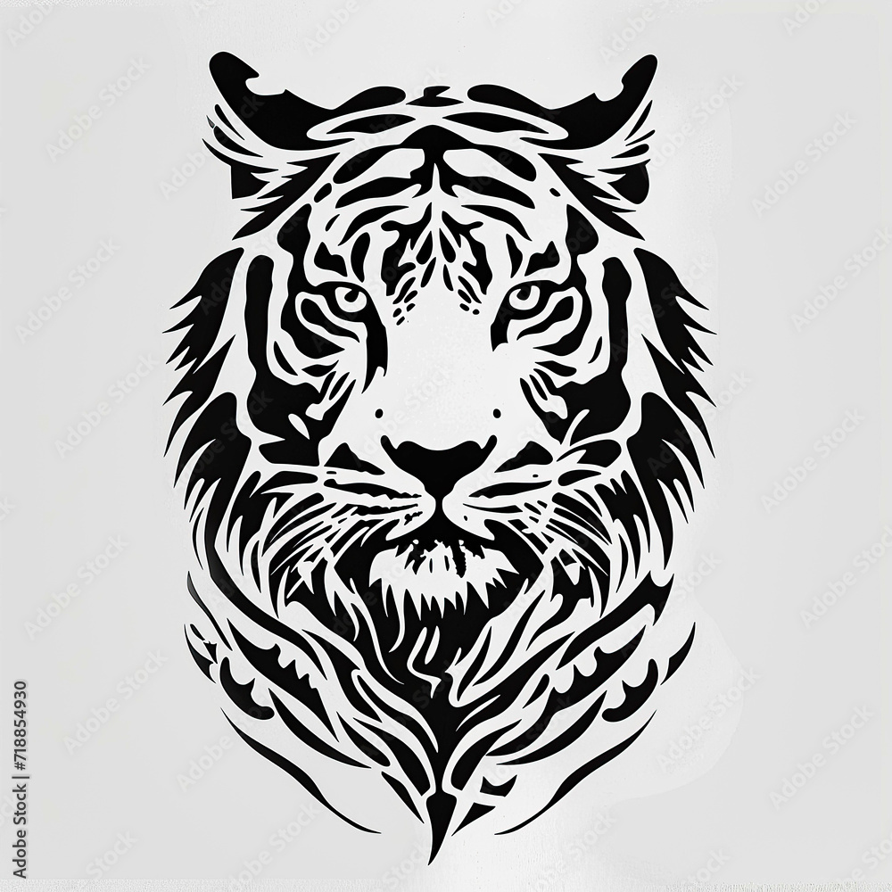 Tiger polynesian style design for tattoo or t-shirt print flat vector generative ai Tiger polynesian style design for tattoo or t-shirt print flat vector generative ai