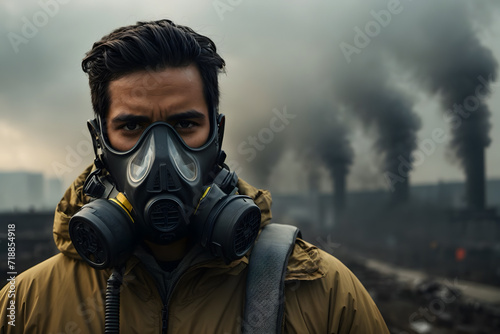 A man wearing gas mask as a concept of air pollution photo