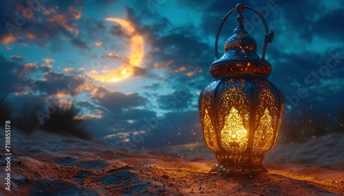Glowing Lamp on the Beach: A Celebration of the Full Moon Generative AI