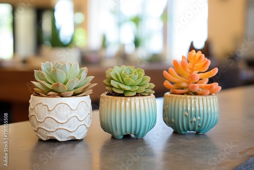glazed ceramic planters with succulents inside
