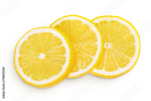 Ripe lemon slices isolated on white background with full depth of field. Top view. Flat lay