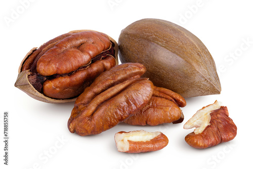 broken pecan nut isolated on white background with full depth of field