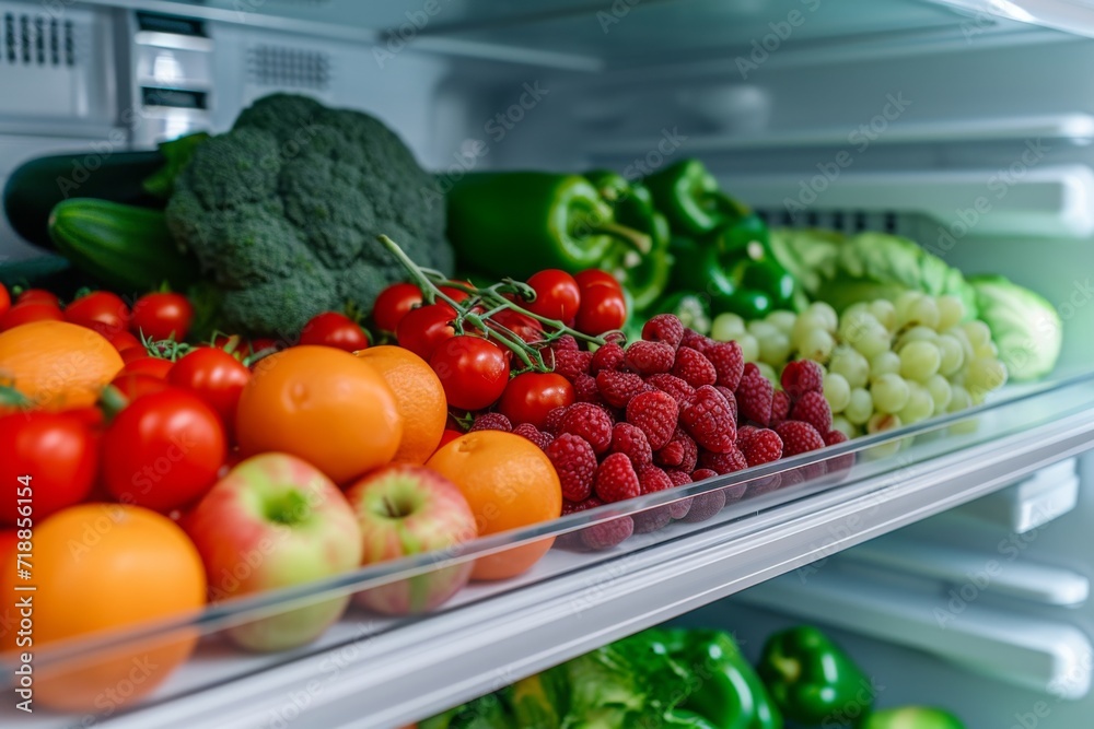 Full fridge of different healthy food Full fridge of different healthy food