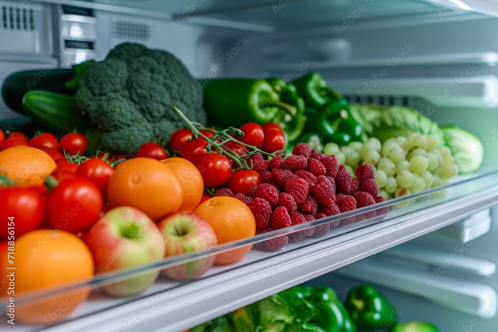 Full fridge of different healthy food