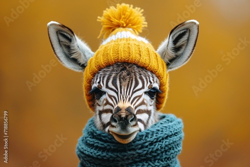Zebra in a Knitted Beanie  A Cool and Cozy Winter Trend Generative AI