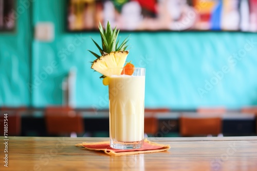 nonalcoholic bar menu featuring a picture of a creamy virgin pina colada