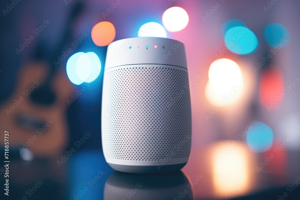 closeup of a smart speaker responding with lights closeup of a smart speaker responding with lights