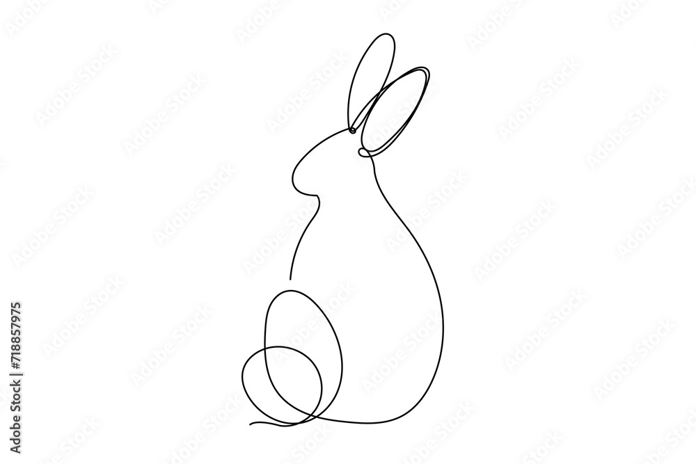 Easter Bunny Rabbit Mascot Symbol One Line Drawn Doodle Outline Portrait Symbol Icon Avatar Isolated On White Background
