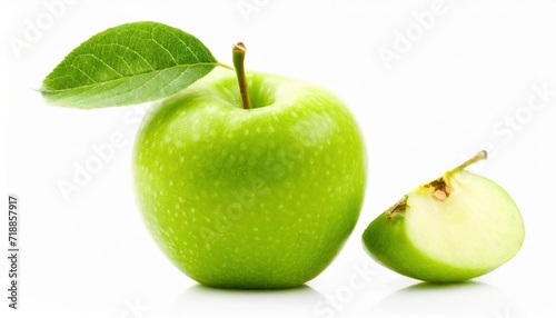 Fresh ripe green apple isolated on white background. Healthy food photography concept.