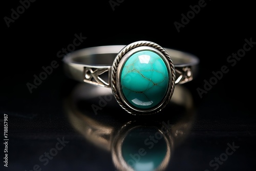 A silver setting enhances the presence of a sizable turquoise stone in this contemporary ring