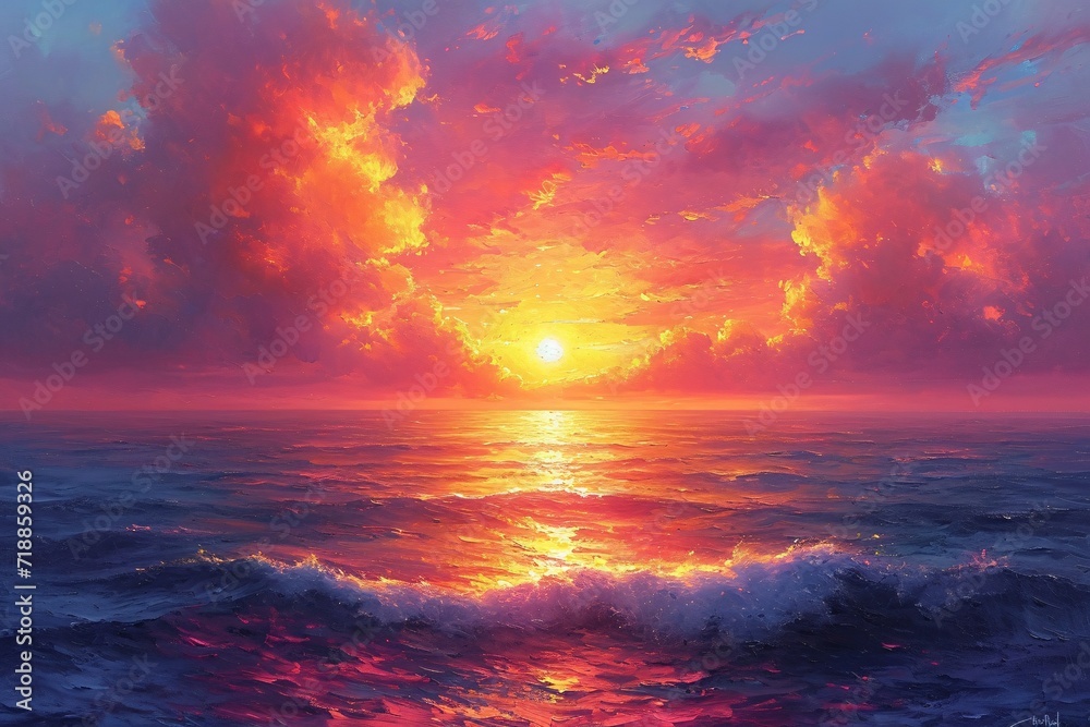 Pink Sunset Over the Ocean Generative AI